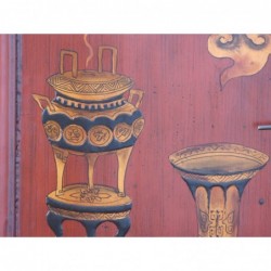 Chinese antique red cabinet with vases