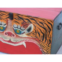 Mongolian chest with painted tiger 76cm