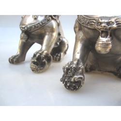 Paire de lions-fo (XL). Bronze argenté