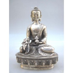 Bouddha tibétain en bronze argenté