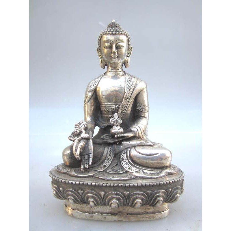 Tibetan Buddha in silvered bronze