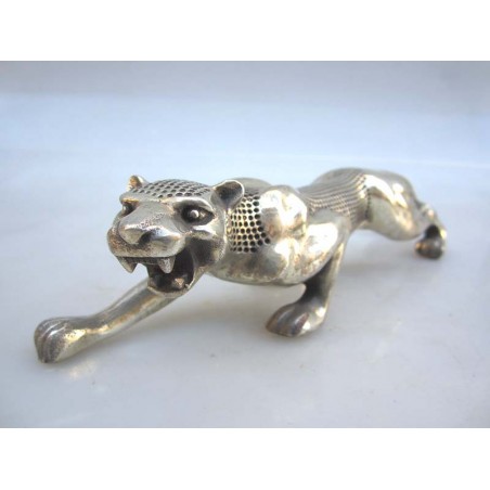 China. Bronze panther with silver coating