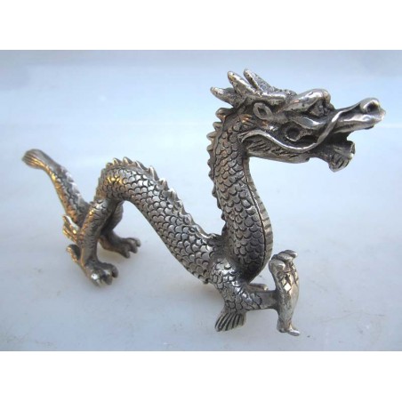 China. Bronze dragon in silvered bronze
