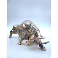 Bull in silvered bronze carved