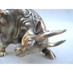 Bull in silvered bronze carved