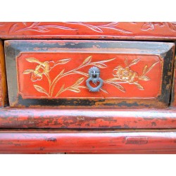 Red chinese two parts cabinet 98 cm