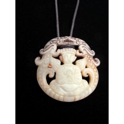 Natural stone pendant with winged Buddha