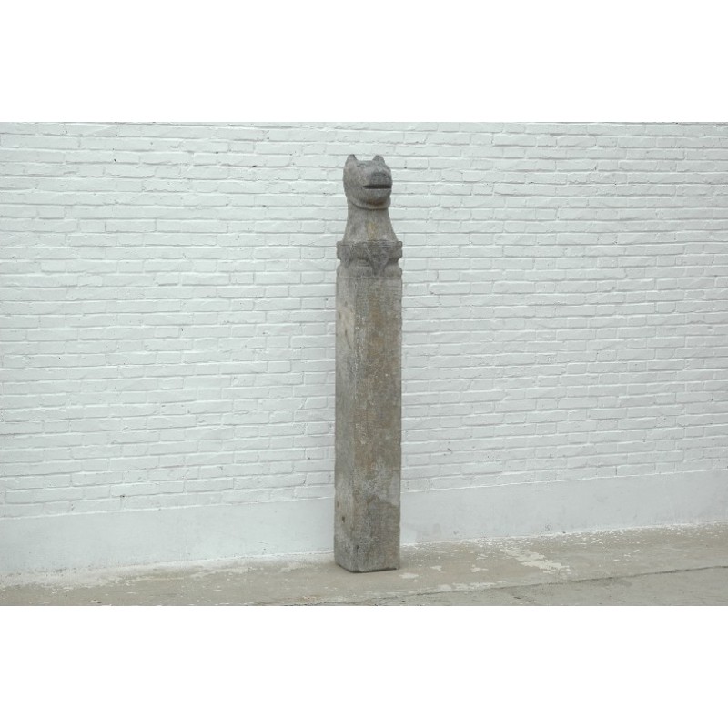 Geschnitzte chinesische Steinsaüle mit Tiger 24,5cm