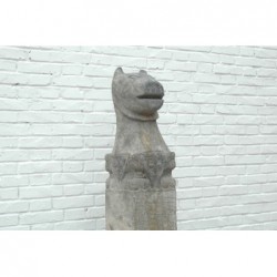 Geschnitzte chinesische Steinsaüle mit Tiger 24,5cm