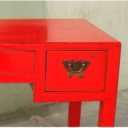 Bureau chinois laqué rouge 111 cm