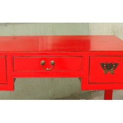Chinesischer Schreibtisch rot lackiert 111 cm