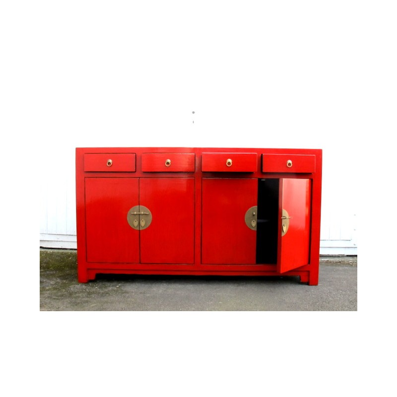 Buffet chinois laqué rouge 170 cm
