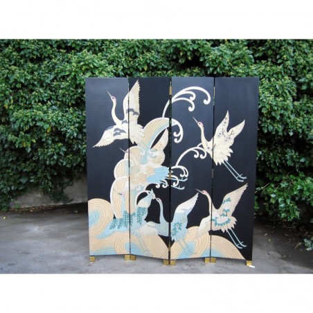 Painted chinese screen with cranes