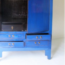 Armoire ancienne laquée bleu 112 cm