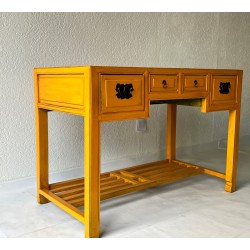Chinesischer Schreibtisch Gelb Lackiert 111 cm