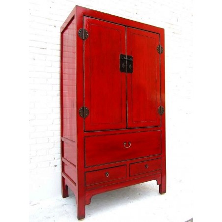 Armoire ancienne laquée rouge. Style Ming 106 cm
