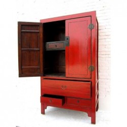 Armoire ancienne laquée rouge. Style Ming 106 cm