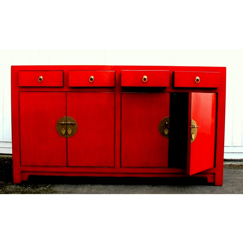 Buffet chinois laqué rouge 170 cm
