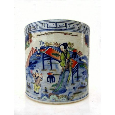 Pot à pinceaux chinois bleu-banc