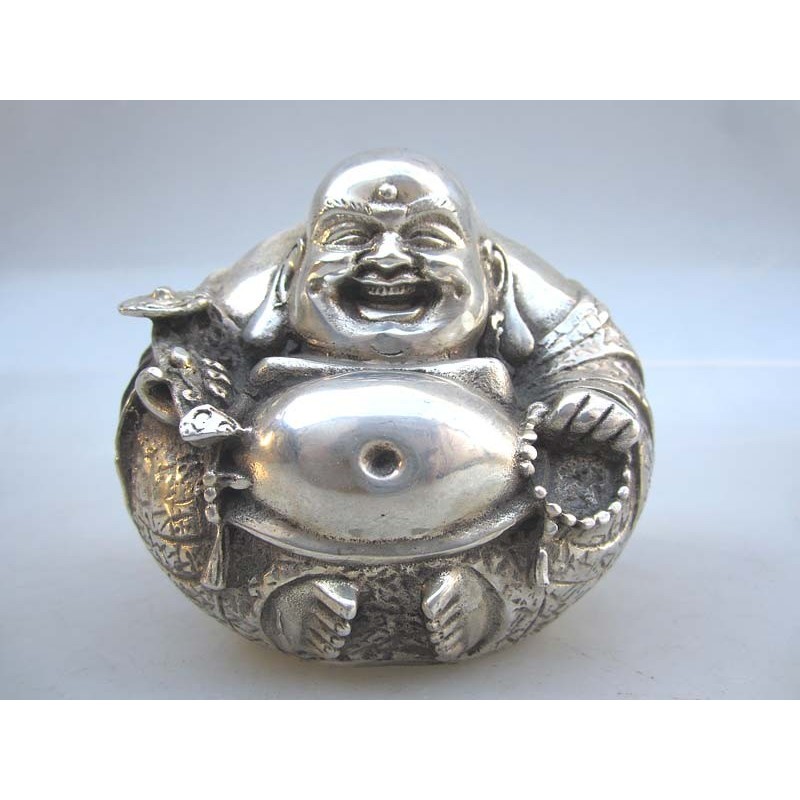 Happy Bouddha in silvered bronze (M)