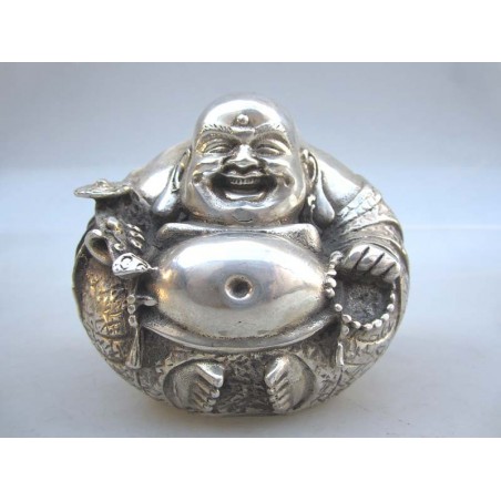 Happy Bouddha en bronze argenté (M)