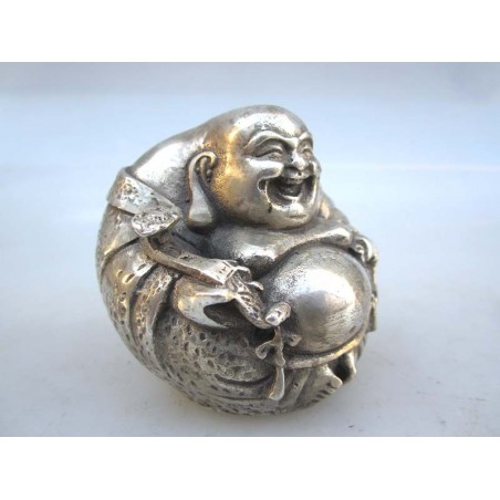 Happy Bouddha en bronze argenté