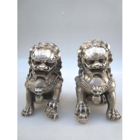 Silberne Bronze Fu Löwen Paar (M)