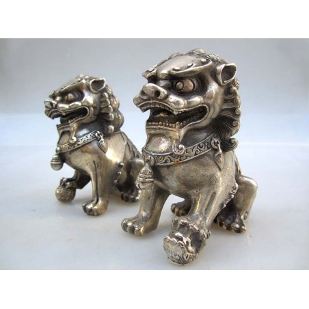 Silberne Bronze Fu Löwen Paar (S)