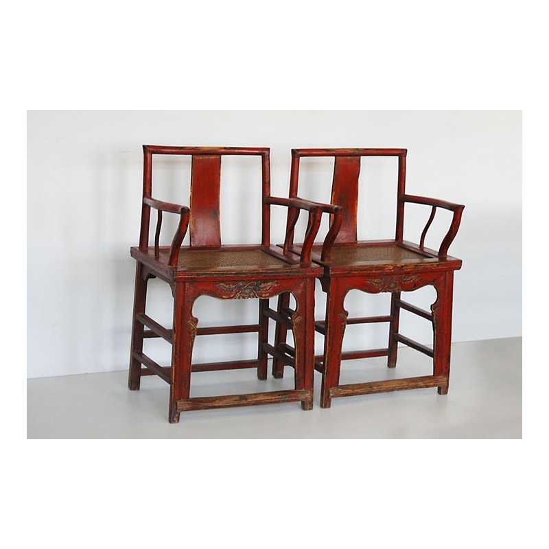 Old red lacquered armchairs (sold by unit)