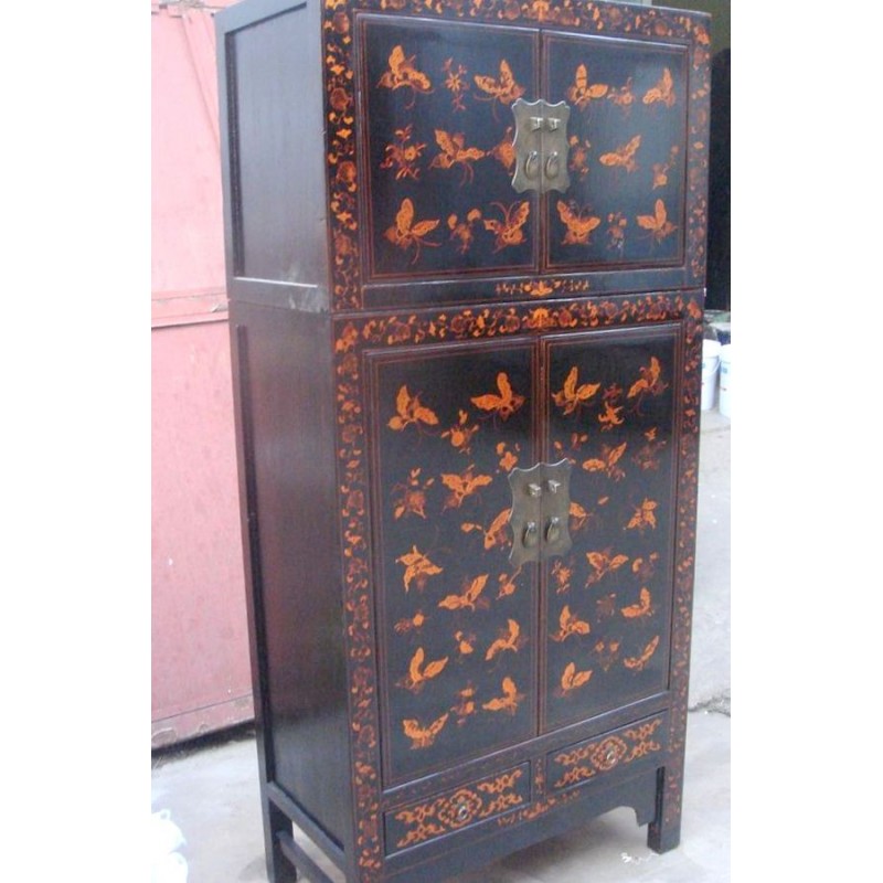 Black chinese cabinet with butterflies 80 cm